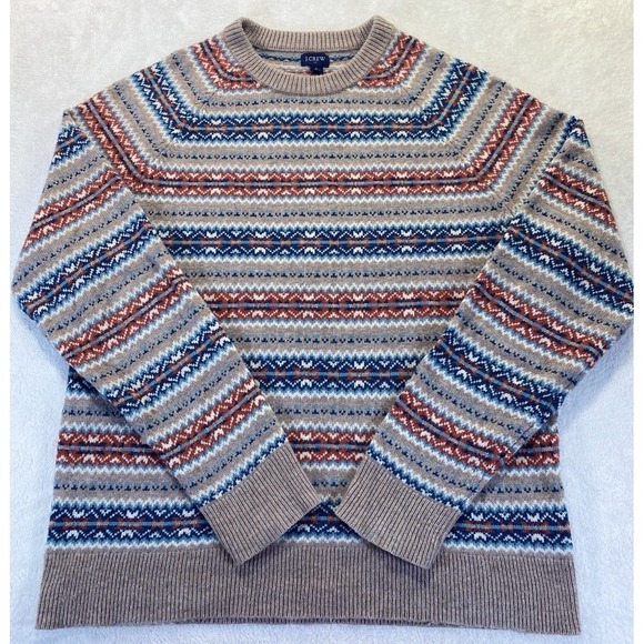 J.CREW Other - J Crew Mens L Striped Lambs Wool Sweater Beige Blue Orange Academia Dad